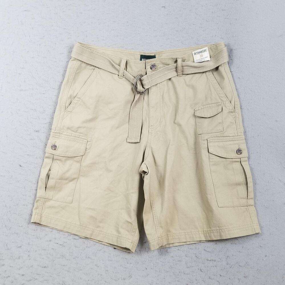 Outdoor Life Cargo Shorts Mens 36 Beige Belted Classic Fit‎ Cotton Hiking